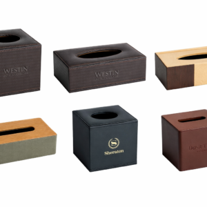 Luxury hotel tissue box covers in multiple colors and finishes